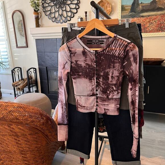 Silence + Noise Top Womens Size S-P Janice Sheer Mesh Button Down Expose Seams - Picture 16 of 16